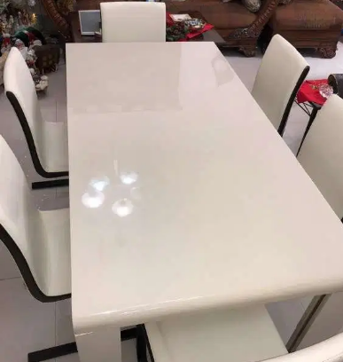 Heavy duty dining table with 6 leather chairs